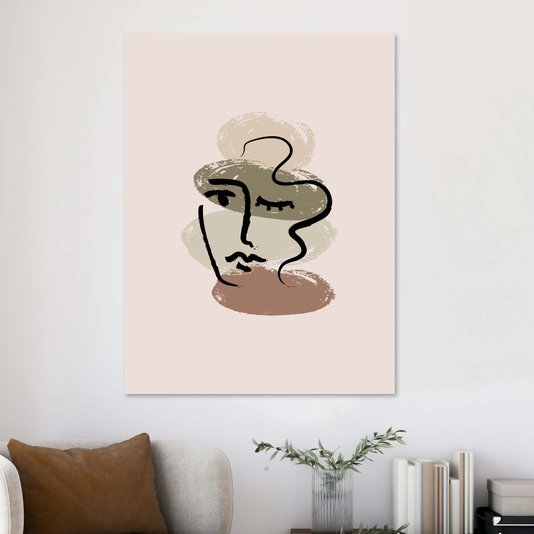 Placa Decorativa Rosto Abstrato Minimalista Estilo Japandi