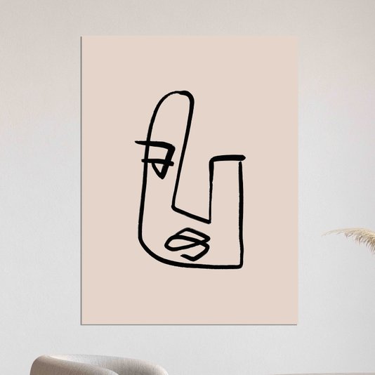 Placa Decorativa Rosto Com Linhas Abstratas E Minimalistas Estilo Japandi