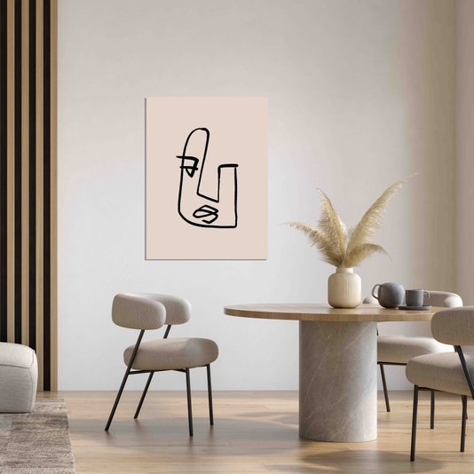 Placa Decorativa Rosto Com Linhas Abstratas E Minimalistas Estilo Japandi