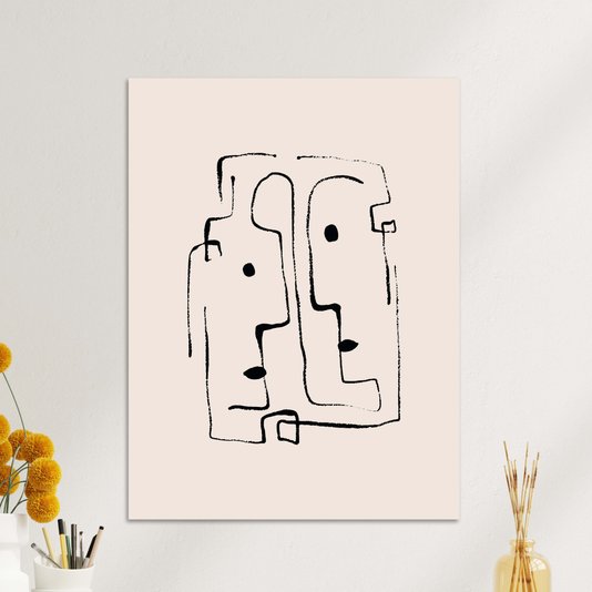 Placa Decorativa Rostos Abstratos Minimalistas Estilo Japandi