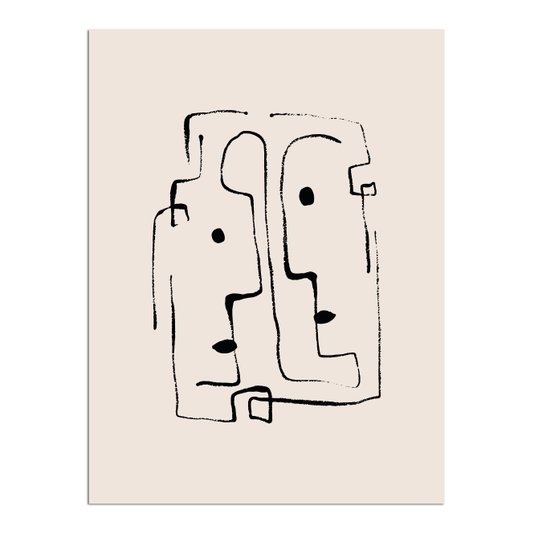 Placa Decorativa Rostos Abstratos Minimalistas Estilo Japandi