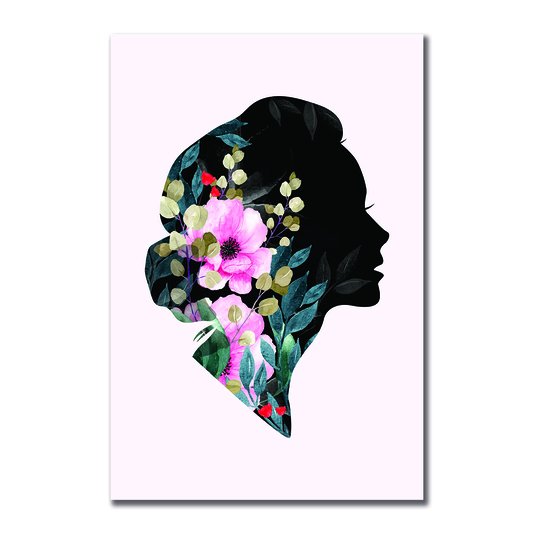 Placa Decorativa Silhueta de Mulher com Flores