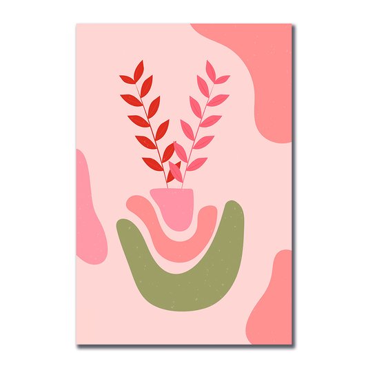 Placa Decorativa Silhueta Folhas Rosa