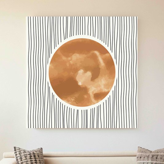 Placa Decorativa Sol Sobre Linhas Estilo Japandi