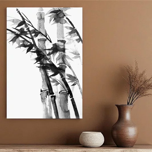 Placa Decorativa Take Pintura de Bambus no Estilo Sumiê