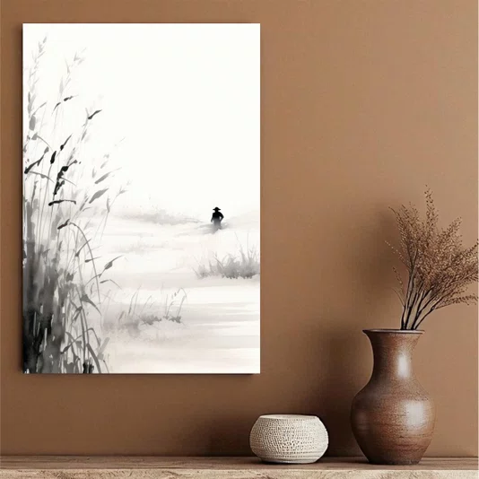 Placa Decorativa Tanbo Otoko Pintura Homem em Meio aos Campos de Arroz no Estilo Sumiê