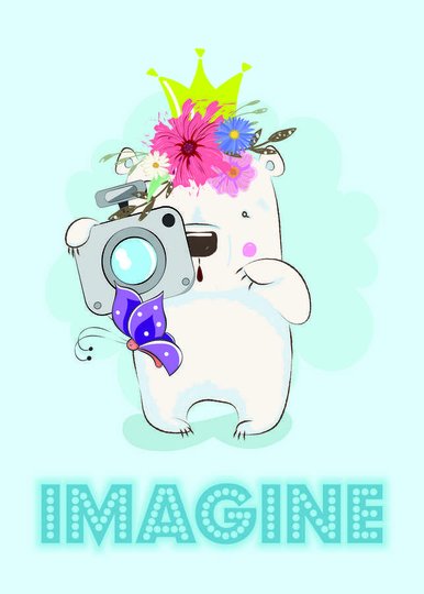 Placa Decorativa Urso Polar Com Maquina Fotografica Frase: "Imagine"