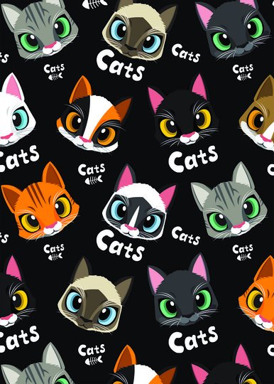 Placa Decorativa Vários Gatos Frase: "Cats" Preto