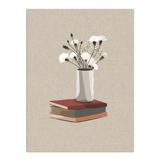 Placa Decorativa Vaso de Flores e Livros Estilo Modern Heritage