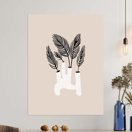 Placa Decorativa Vaso Moderno Com Folhas Estilo Japandi