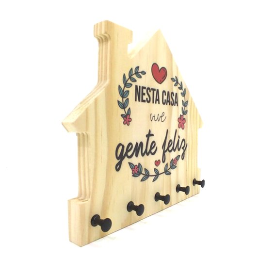 Porta Chaves de Madeira Pinus Nesta Casa Vive Gente Feliz