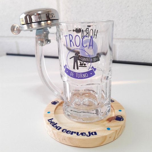 Porta Copos em Madeira de Pinus 12cm com Frase - Economize Água, Beba Cerveja