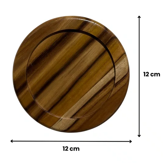 Porta Copos em Madeira Teca com Verniz | Apoio de Mesa para Drinks, Taças, Canecas e Xícaras | Decoração para Jantar, Bar ou Café | Cup Coaster