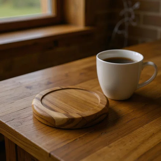 Porta Copos em Madeira Teca com Verniz | Apoio de Mesa para Drinks, Taças, Canecas e Xícaras | Decoração para Jantar, Bar ou Café | Cup Coaster