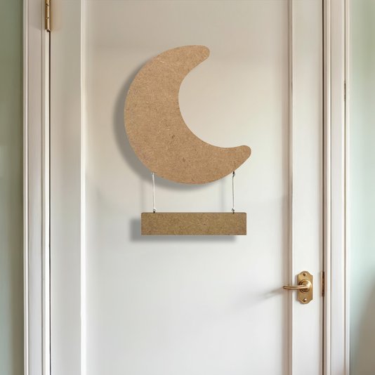 Porta Maternidade Em Mdf Para Quarto Infantil Lua com Plaquinha