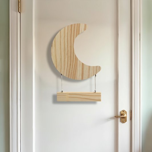 Porta Maternidade Em Pinus Para Quarto Infantil Lua com Plaquinha