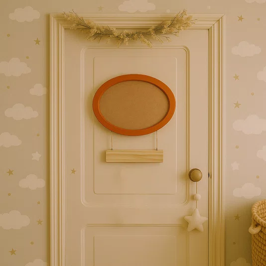 Porta Maternidade Para Quarto Infantil Com Moldura Oval Colorida