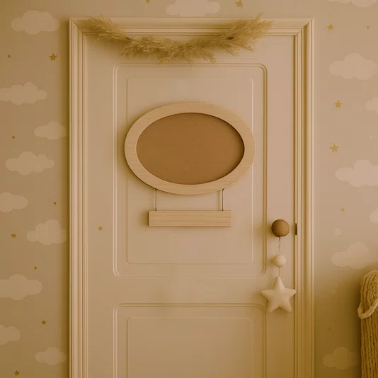 Porta Maternidade Para Quarto Infantil Moldura Oval Em Pinus
