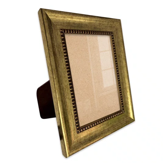 Porta Retrato Com Moldura Chanfrada Com Padrão Oval Gravado Efeito Aço Metal Escovado Com Suporte E Frente Em Vidro - 4,6x2,1
