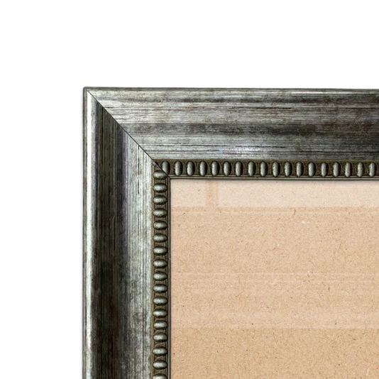 Porta Retrato Com Moldura Chanfrada Com Padrão Oval Gravado Efeito Aço Metal Escovado Com Suporte E Frente Em Vidro - 4,6x2,1