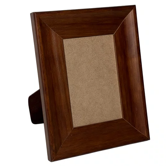 Porta Retrato Com Moldura Côncava Envernizada Com Suporte E Frente Em PVC Antirreflexo - 4,4x1,9