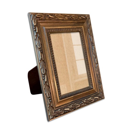 Porta Retrato Com Moldura De Gravação De Folhagens Com Suporte E Frente Em Vidro - 4,5x2