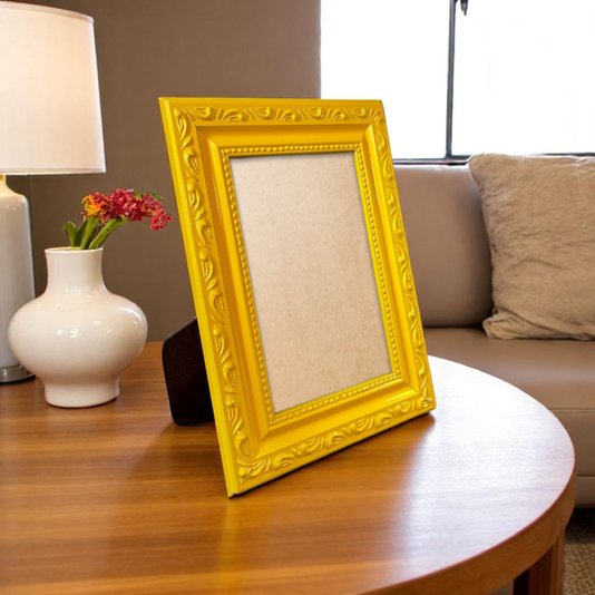 Porta Retrato Com Moldura De Gravação De Ornamentos Com Suporte E Frente Em PVC Antirreflexo - 3,4x1,4