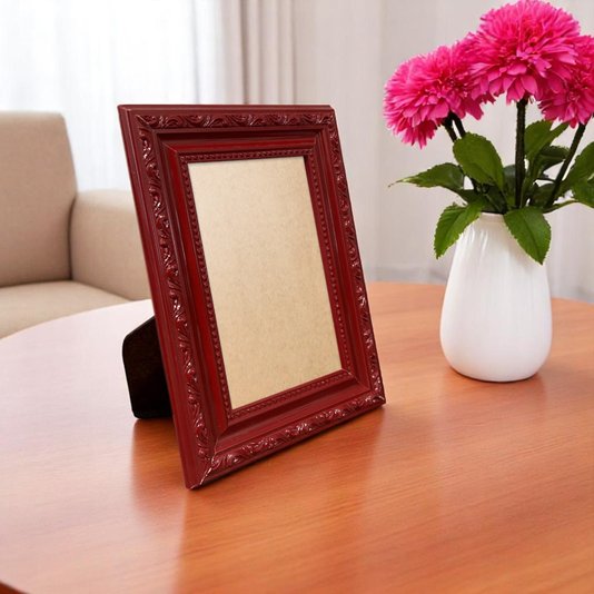 Porta Retrato Com Moldura De Gravação De Ornamentos Com Suporte E Frente Em PVC Antirreflexo - 3,4x1,4
