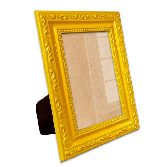 Porta Retrato Com Moldura De Gravação De Ornamentos Com Suporte E Frente Em Acetato - 3,4x1,4