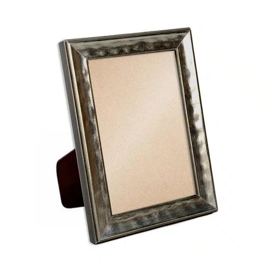 Porta Retrato Com Moldura Efeito Metal Martelado Com Suporte E Frente Em PVC Antirreflexo - 2x1,8