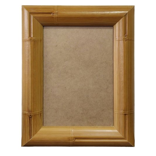 Porta Retrato de Moldura com Gravação de Bambu e PVC Antirreflexo Mais Fundo com Suporte - 4,3x2,3