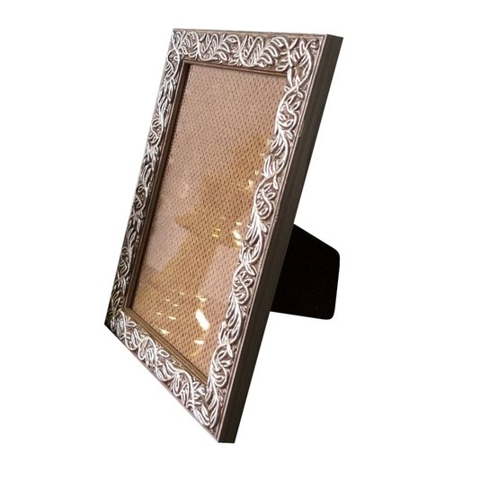 Porta Retrato de Moldura com Gravação de Folhagens e Acetato Mais Fundo com Suporte - 2x1