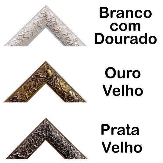 Porta Retrato de Moldura com Gravação de Folhas Ornamentais e Vidro Mais Fundo com Suporte - 3x1,5