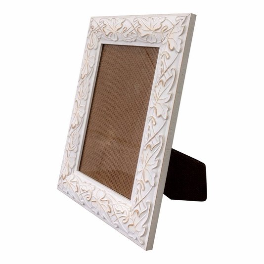 Porta Retrato de Moldura com Gravação de Folhas Ornamentais e Vidro Mais Fundo com Suporte - 3x1,5