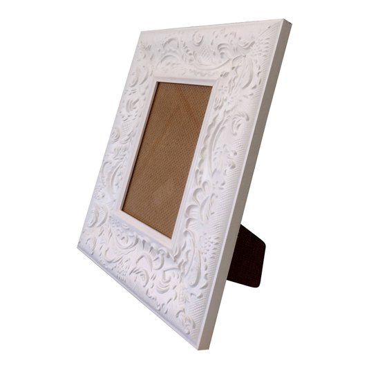Porta Retrato de Moldura Provençal com Gravação e Vidro Mais Fundo com Suporte - 6x1,5
