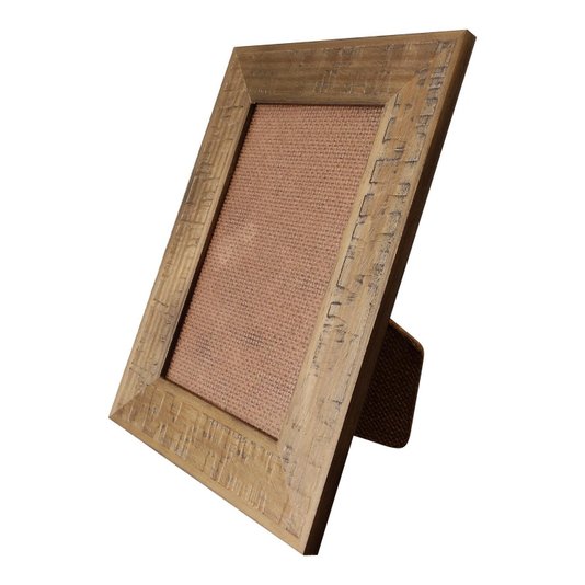Porta Retrato de Moldura em Madeira Natural Gravada e PVC Mais Fundo com Suporte - 3x1