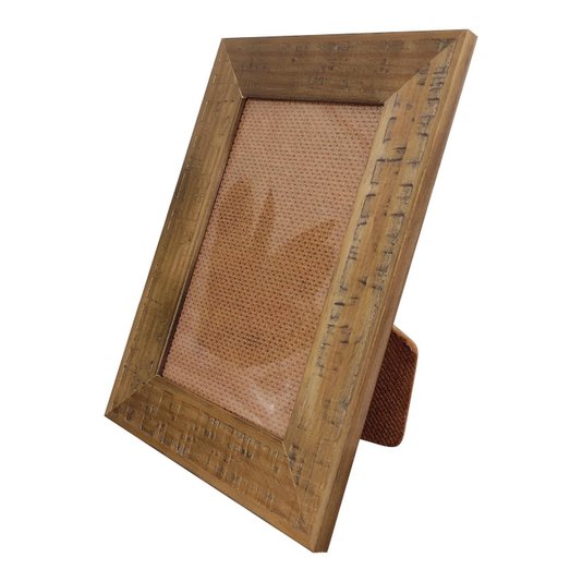 Porta Retrato de Moldura em Madeira Natural Gravada e Vidro Mais Fundo com Suporte - 3x1