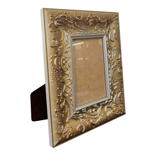 Porta Retrato de Moldura Provençal com Gravação e Acetato Mais Fundo com Suporte - 6x1,5