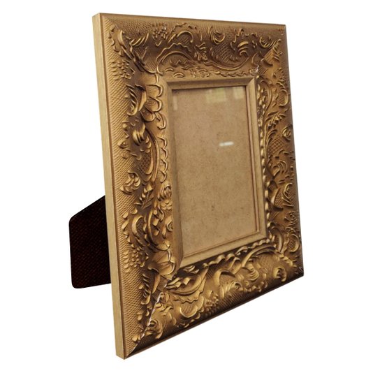 Porta Retrato de Moldura Provençal com Gravação e Acetato Mais Fundo com Suporte - 6x1,5