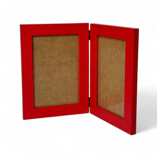 Porta-Retrato Duplo Articulado com Moldura Lisa Revestida Com Fundo em MDF e Frente em Acetato - 2x1