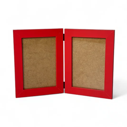 Porta-Retrato Duplo Articulado com Moldura Lisa Revestida Com Fundo em MDF e Frente em Acetato - 2x1