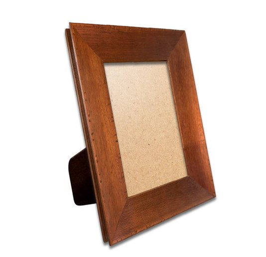 Porta Retrato Moldura Chanfrada com Acabamento Côncavo Estilo Madeira Rústica Com Suporte E Frente Em PVC Antirreflexo - 5x2,1