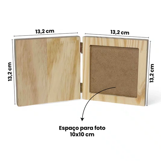 Porta-Retrato Sanfonado Dobrável em Madeira Pinus com Vidro – Com Espaço Personalizável