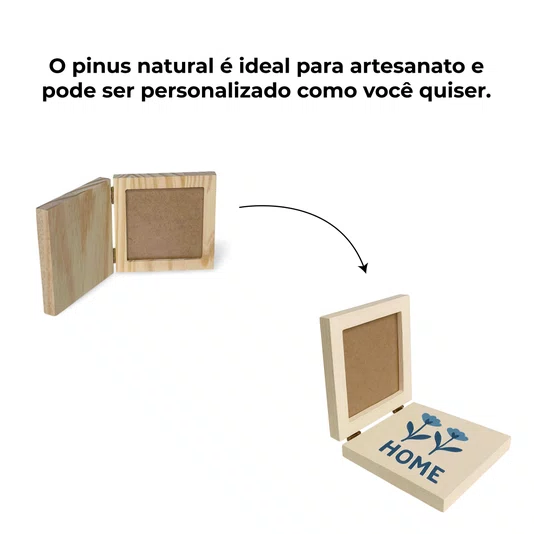 Porta-Retrato Sanfonado Dobrável em Madeira Pinus com Vidro – Com Espaço Personalizável