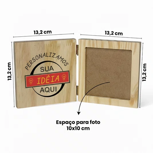 Porta-Retrato Sanfonado Personalizado Dobrável em Madeira Pinus com Vidro com Gravação a Laser ou Impressão UV