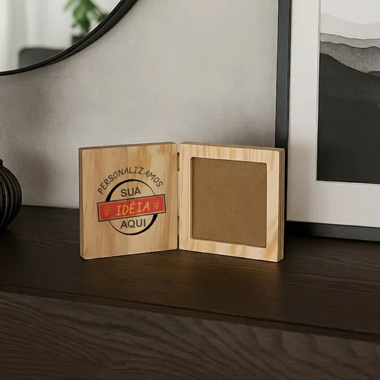 Porta-Retrato Sanfonado Personalizado Dobrável em Madeira Pinus com Vidro com Gravação a Laser ou Impressão UV