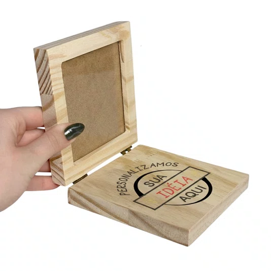 Porta-Retrato Sanfonado Personalizado Dobrável em Madeira Pinus com Vidro com Gravação a Laser ou Impressão UV