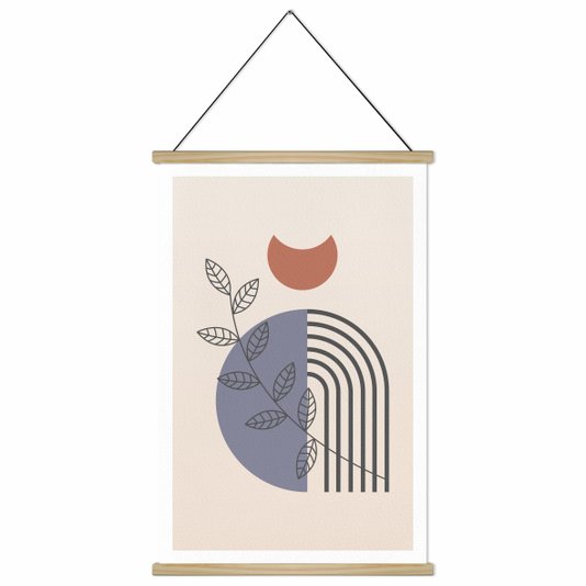 Quadro de Cabide Poster Hanger em Tecido Canvas Folhas e Formas Abstratas