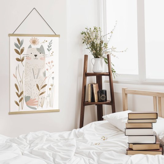Quadro de Cabide Poster Hanger em Tecido Canvas Gatinho Fofinho