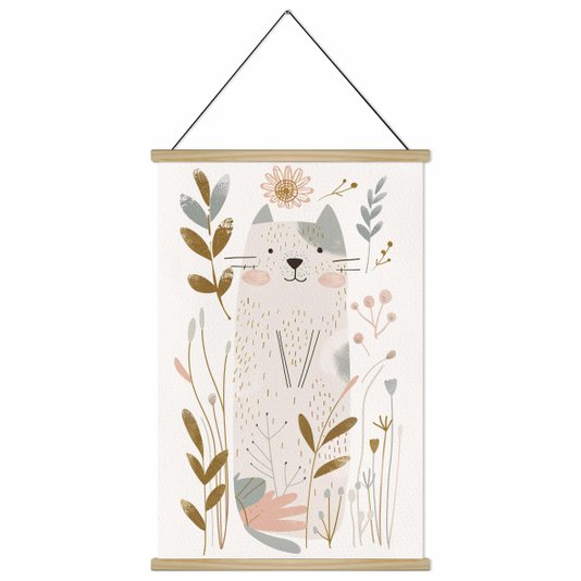 Quadro de Cabide Poster Hanger em Tecido Canvas Gatinho Fofinho